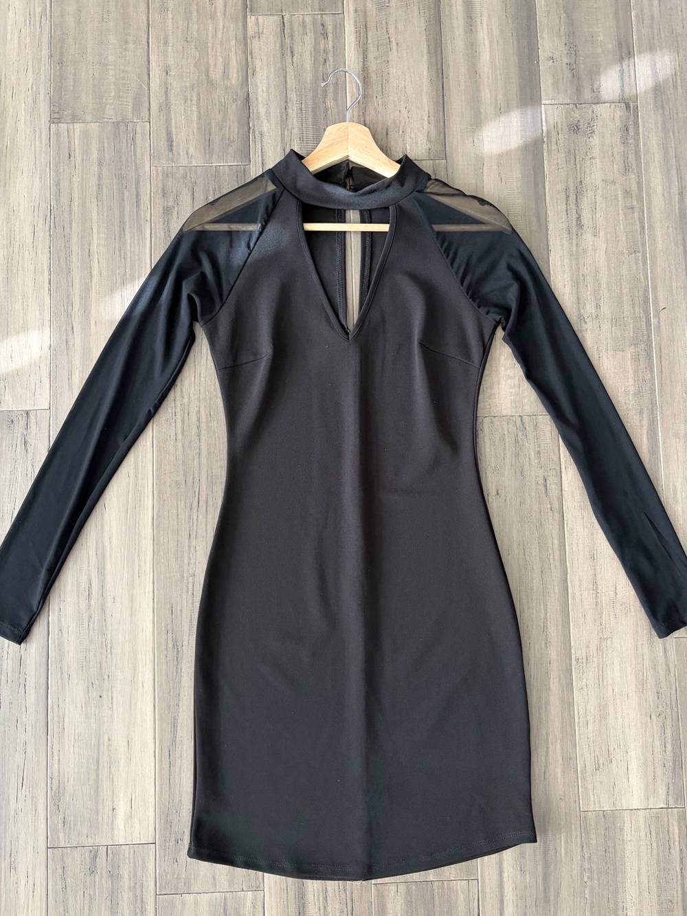 Homecoming hoco black mini dress with sheer sleeves/shoulders - like new-size S